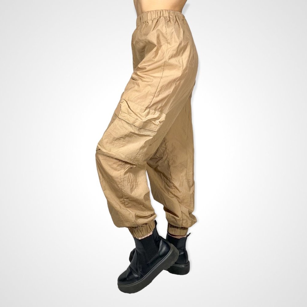 Tan Polyester Cargo Style Pants